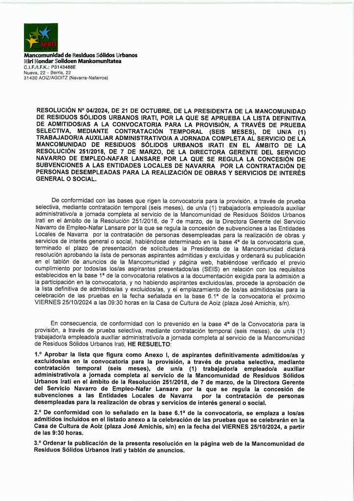 LISTA DEFINITIVA DE ADMITIDOS/AS CONVOCATORIA TRABAJADOR/A  AUXILIAR ADMINISTRATIVO/A