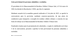 Convocatoria de Conductor/a: Lista Provisional de personas admitidas y excluidas