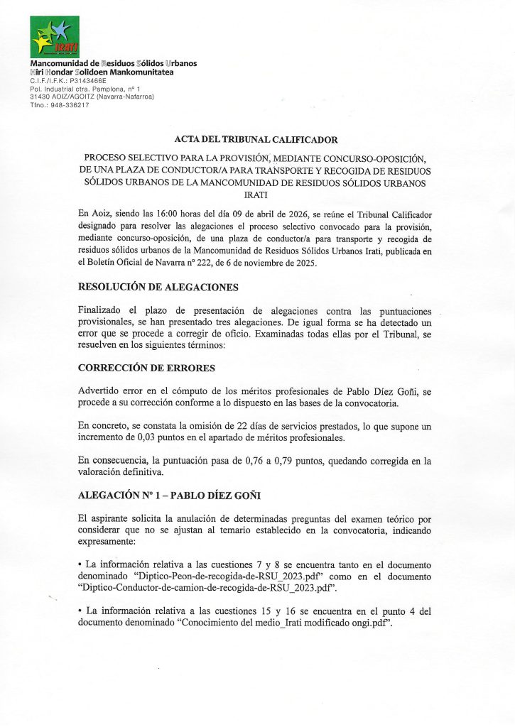 Convocatoria de Conductor/a: Puntuaciones definitivas y Convocatoria prueba práctica